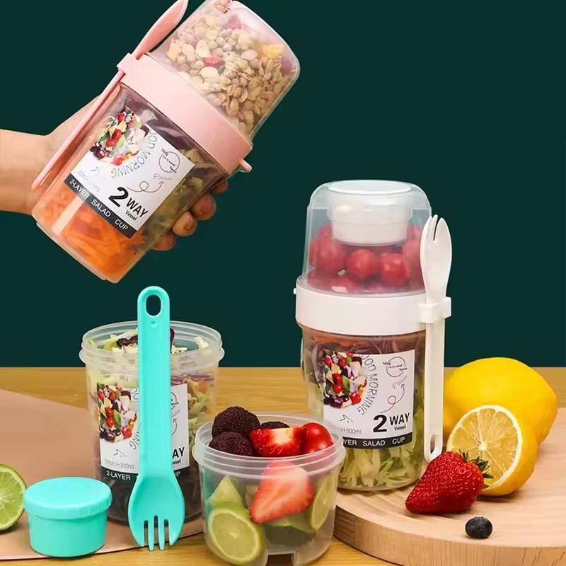 Meal Prep Oatmeal - Cangkir Salad Oatmeal 500ml+300ml Tutup Anti