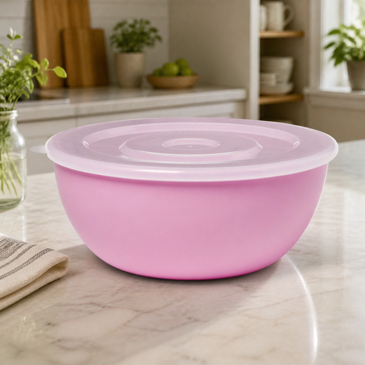 Meal Prep Container - Mangkuk Merah Muda Dengan Tutup Yang
