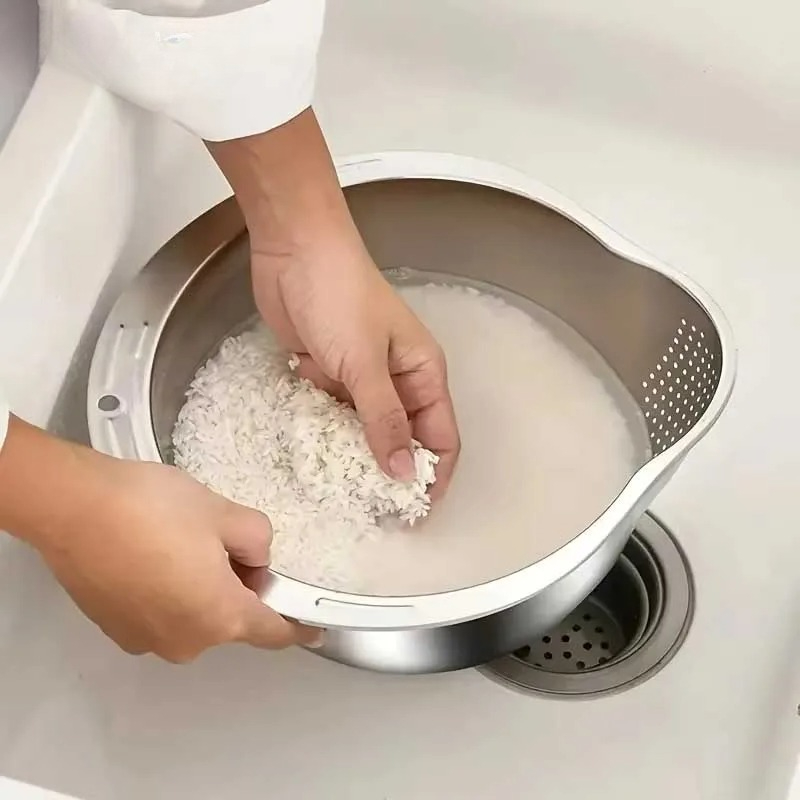 Saringan Cuci Beras Stainless  - Meal Prep With Rice ulasan dan harga